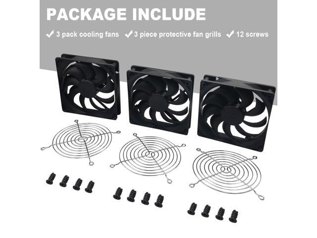3-Pack 120mm 12V DC High Airflow Computer PC Case Fan 120x120x25mm Triple 3Pin 4.72inch Dual Ball Bearing Brushless Exhaust Cooling Fan for Mining...