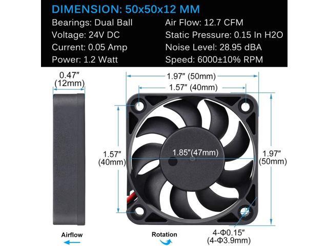 GDSTIME 50mm x 50mm x 12mm 24v Dual Ball Bearing Brushless Cooling Fan