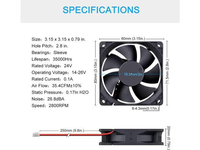 GDSTIME 80mm x 20mm Fan, 80mm 24V Dc Brushless Cooling Fan