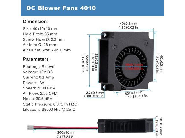GDSTIME Blower Fan 12V 2 Pack 40mm 40x10mm 4010 DC Brushless Cooling for 3D Printer