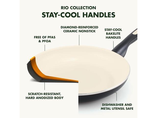 GreenPan Rio Healthy Ceramic Nonstick 13.5' Frying Pan Skillet, PFAS-Free, Dishwasher Safe, Black