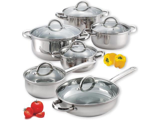 Cook N Home Kitchen Cookware Sets, 12-Piece Basic Stainless Steel Pots and Pans, Silver