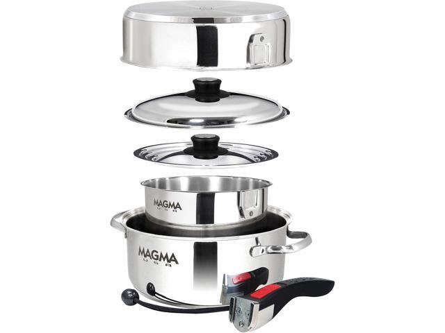 Magma 7 Piece Gourmet Nesting Stainless Steel Cookware Set with Ceramica Non-Stick, Induction Compatible, Oven Safe to 500°F - Suitable for All...