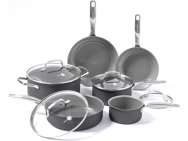 GreenPan Chatham Hard Anodized Healthy Ceramic Nonstick 10 Piece Cookware Pots and Pans Set, Frying Pan Skillets, Saucepans, Saute Pan, Stockpot,.