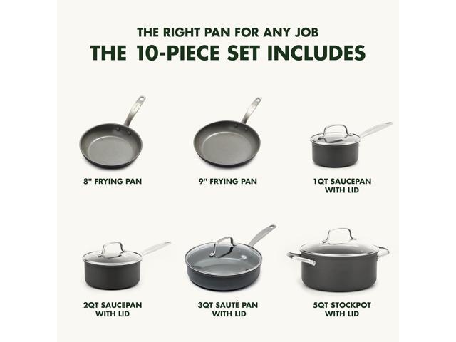 GreenPan Chatham Hard Anodized Healthy Ceramic Nonstick 10 Piece Cookware Pots and Pans Set, Frying Pan Skillets, Saucepans, Saute Pan, Stockpot,...
