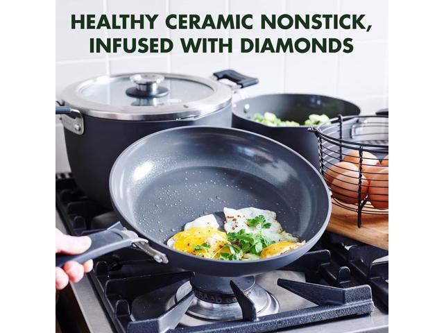 GreenPan Levels Stackable Hard Anodized Healthy Ceramic Nonstick, 6 Piece Cookware Pots and Pans Set, PFAS-Free, Dishwasher Safe, Black