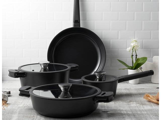 Zavor Noir 7 Piece Cookware Set - Premium Cast Aluminum with Titanium-based Nonstick Ceramic Coating & Detachable Handles - Ultra Lightweight -...