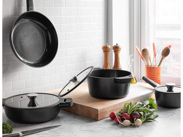 Zavor Noir 7 Piece Cookware Set - Premium Cast Aluminum with Titanium-based Nonstick Ceramic Coating & Detachable Handles - Ultra Lightweight -...