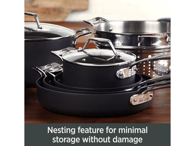 All-Clad Essentials Hard Anodized Nonstick Fry Pan Set 2 Piece, 8, 10,5 Inch Oven Broiler Safe 500F, Lid Safe 350F Pots and Pans, Cookware Black