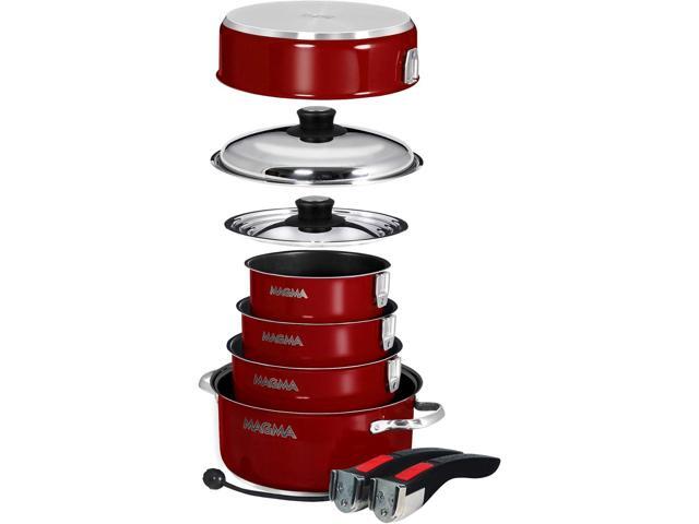 Magma 10 Piece Gourmet Nesting Stainless Steel Cookware Set with Ceramica Non-Stick, Induction Compatible, Oven Safe to 500°F - Suitable for All...