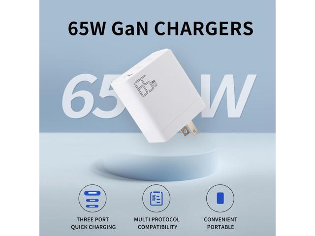 Icomroad USB C Charger, GaN 65W QC PC 3-Port Compact Foldable Wall Fast Charger Travel for iPhone 15/15 pro/14/13/Pro, iPad, Samsung, MacBook...