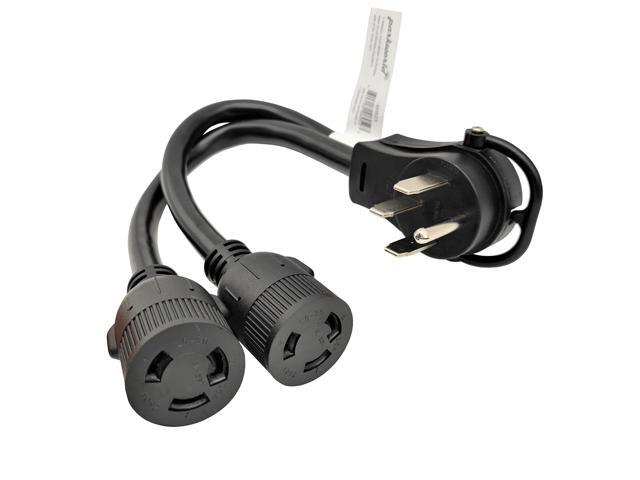 Parkworld 60523 NEMA 14-50P to L6-30R Dual Socket Splitter Cord, RV 50 AMP 4-Prong 14-50 Male Plug to NEMA (2) L6-30 Female Twist Lock Receptacle 250V