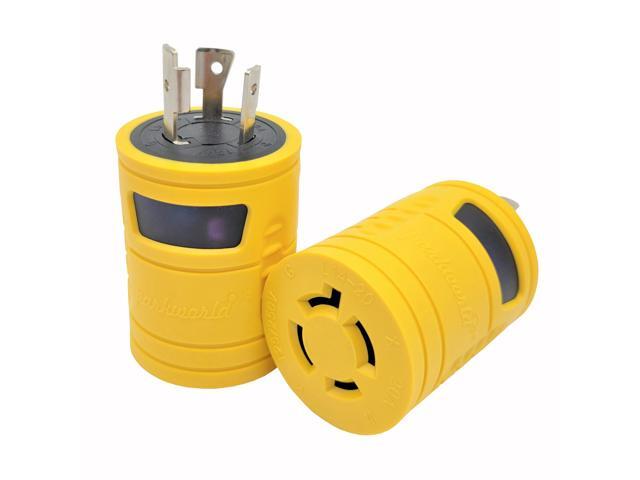 Parkworld 884999 Generator Adapter 3-Prong 20 AMP Locking L5-20P Plug to 4-Prong 20 AMP Locking L14-20R Receptacle (Two hots bridged)