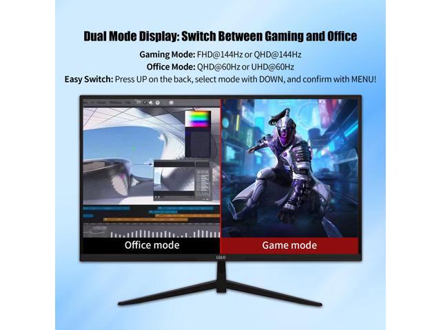 LGLO 27 Inch 4K UHD (3840x2160) Monitor, Dual Mode 4K@60Hz/2K@144Hz, IPS Panel, Borderless Design, HDR400, 99% sRGB, Work & Gaming Monitor for...
