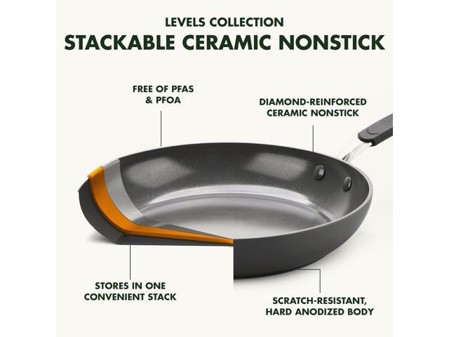 GreenPan Levels Stackable Hard Anodized Healthy Ceramic Nonstick, 6 Piece Cookware Pots and Pans Set, PFAS-Free, Dishwasher Safe, Black