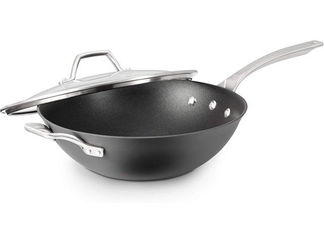 Calphalon Signature Hard-Anodized Nonstick Wok, 12', Flat-Bottom, Oven-Safe, PFOA-Free, Black