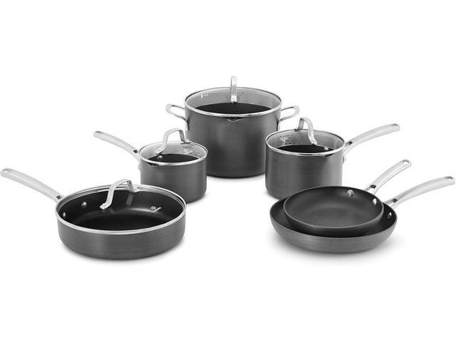 Calphalon 10-Piece Pots and Pans Set, Nonstick Kitchen Cookware with Stay-Cool Stainless Steel Handles and Pour Spouts, Grey