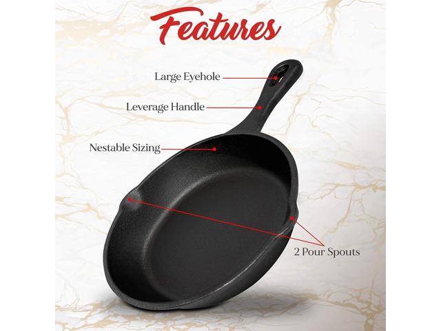 NutriChef Pre-Seasoned Cast Iron Skillet Pans - 3 Pieces Kitchen Frying Pan Nonstick Cookware Set w/Drip Spout - Includes Scraper - Electric...