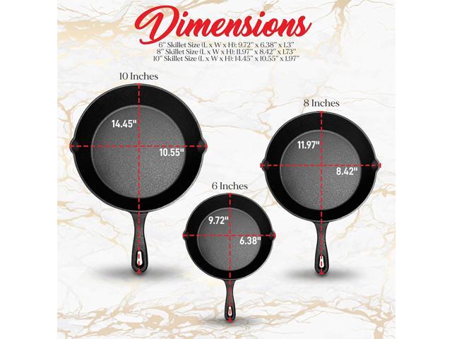 NutriChef Pre-Seasoned Cast Iron Skillet Pans - 3 Pieces Kitchen Frying Pan Nonstick Cookware Set w/Drip Spout - Includes Scraper - Electric...