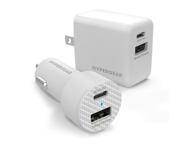 HyperGear 20W White Dual Port USB-A & USB-C CLA & Wall Charger Bundle Pack