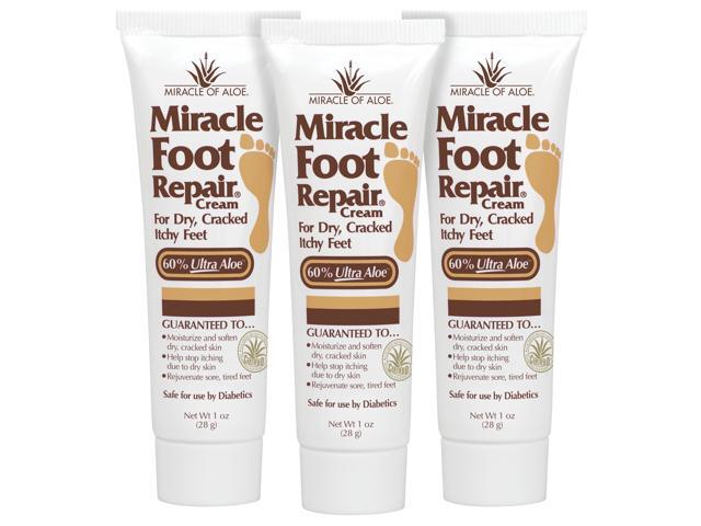 Miracle Foot Repair Cream 1 Ounce Tube (3) 60% Pure Aloe Vera Gel Fast Relief for Dry, Cracked, Itchy Feet and Heels Moisturizes Softens...