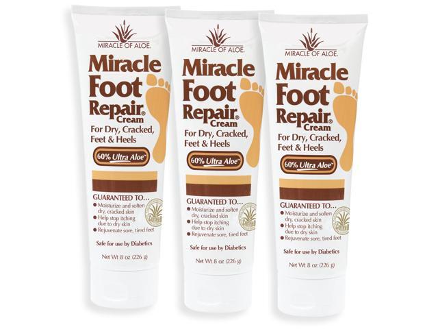 Miracle Foot Repair Cream 8 Ounce Tube (3 Pack) 60% Pure Aloe Vera Gel Fast Relief for Dry, Cracked, Itchy Feet and Heels Moisturizes ...
