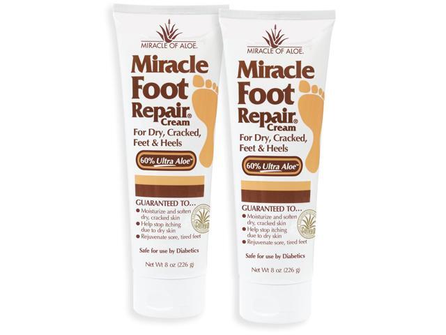 Miracle Foot Repair Cream 8 Ounce Tube (2 Pack) 60% Pure Aloe Vera Gel Fast Relief for Dry, Cracked, Itchy Feet and Heels Moisturizes ...