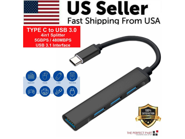 Multiport USB-C Hub Type C To USB 3.0 4K HDMI Adapter For Macbook Pro / Air USA - 4-in-1 Black
