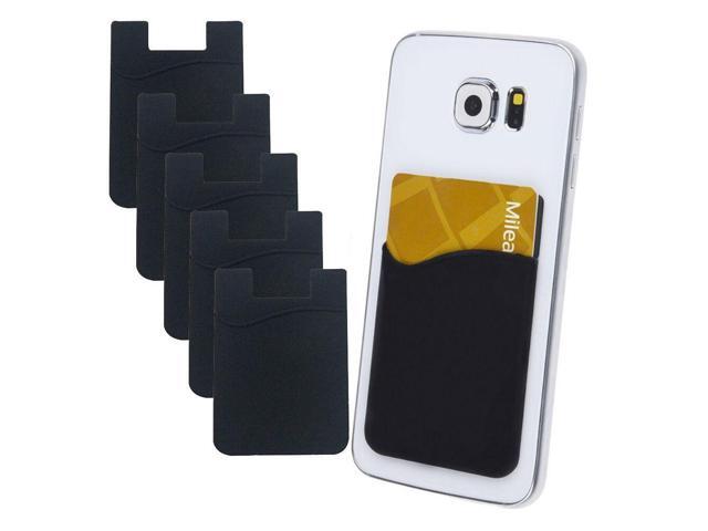 5x Silicone Credit Card Holder Cell Phone Wallet Pocket Sticker Adhesive Black