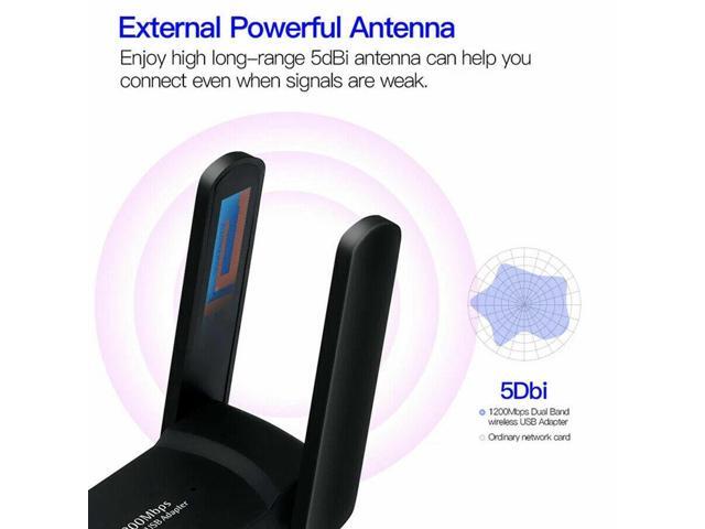 1200Mbps Long Range AC1200 Dual Band 5GHz Wireless USB 3.0 WiFi Adapter Antennas