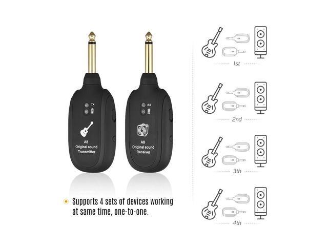 UHF Guitar Wireless System Transmitter+Receiver Built In Rechargeable Battery