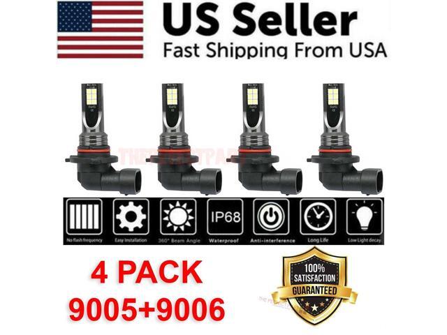 9005 9006 LED Headlights Kit Combo Bulbs 8000K High Low Beam Super White Bright