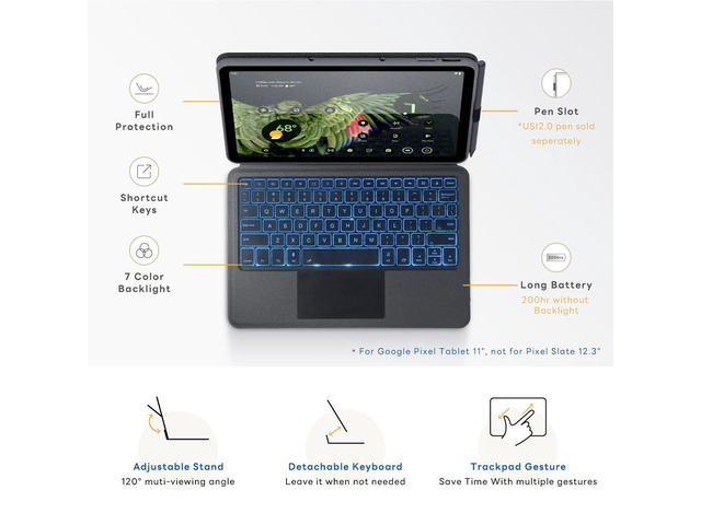 eiP Magnetix Keyboard Case for Google Pixel Tablet 11 inch (2023), Adjustable Viewing Angle, Detachable, Easy Carry-on, Protective Cover Compatible...