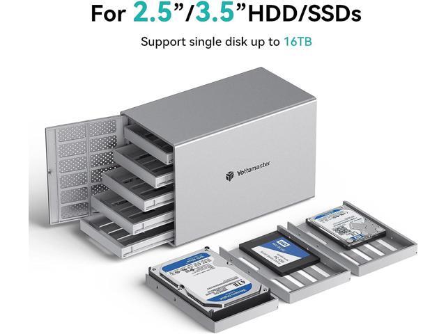 Yottamaster 5 Bay External Hard Drive Enclosure, Aluminum USB3.0 3.5' HDD Enclosure for 3.5 2.5 Inch SATA HDD Support 5 x 16TB, Mac Style Direct...