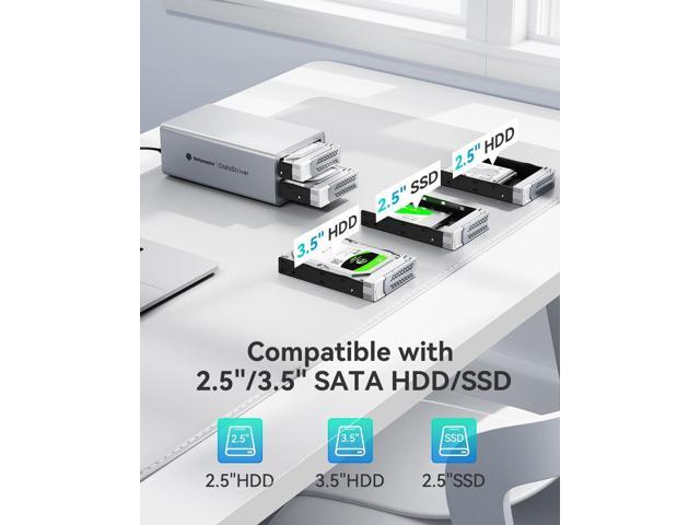Yottamaster 44TB Dual-Bay RAID Enclosure: 5Gbps High-Speed Transfer, Hardware RAID Support, Compatible with 2.5/3.5-inch SATA HDD/SSD & Windows/Mac...