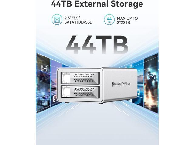 Yottamaster 44TB Dual-Bay RAID Enclosure: 5Gbps High-Speed Transfer, Hardware RAID Support, Compatible with 2.5/3.5-inch SATA HDD/SSD & Windows/Mac...