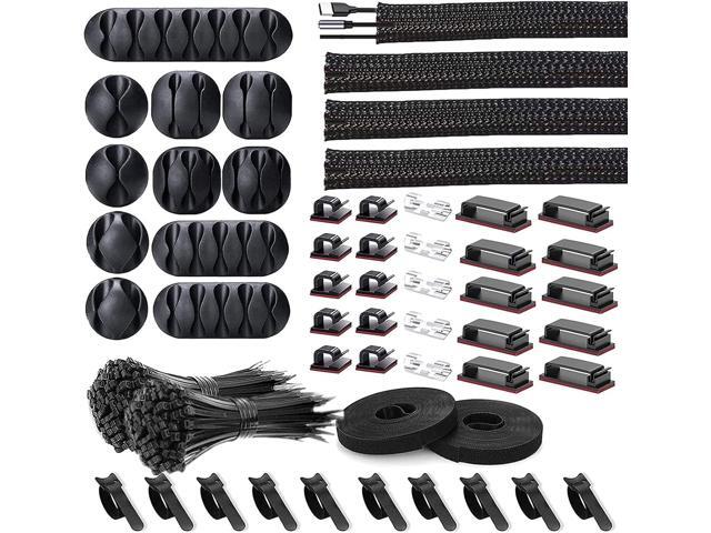 Updated 252 PCS Cable Management Kit 4 Wire Organizer Sleeve,11 Cable Holder,25Cord Clips 10+2 Roll Cable Organizer Straps and 200 Fastening Cable...