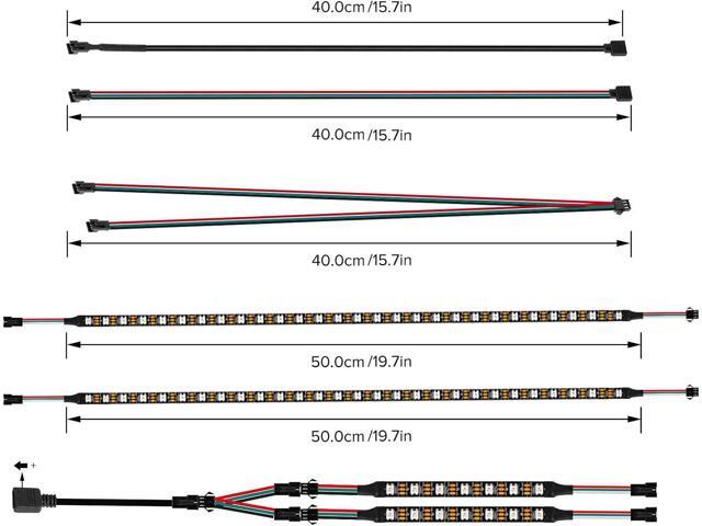 Adiven High Performance IC PC Light Strip 4PCs 19in Individually Addressable for 5V 3Pin LED Headers for Asus Aura,Gigabyte RGB Fusion, MSI Mystic...