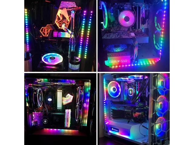 Adiven High Performance IC PC Light Strip 4PCs 19in Individually Addressable for 5V 3Pin LED Headers for Asus Aura,Gigabyte RGB Fusion, MSI Mystic...