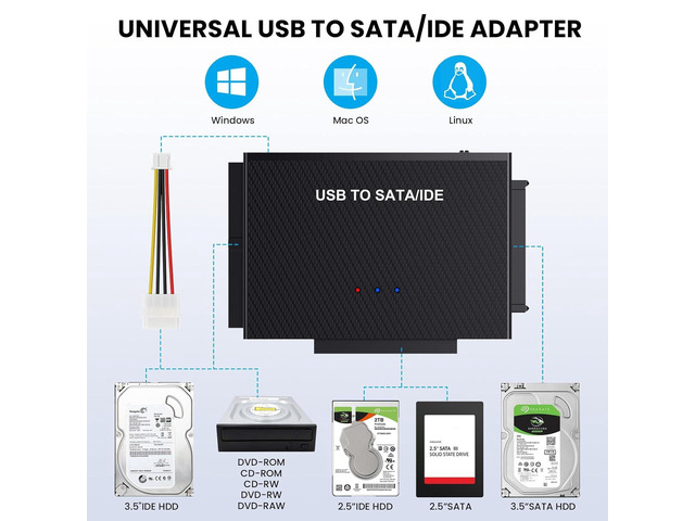 Hard Drive Reader USB 3.0 to SATA IDE Adapter,IDE SATA to USB + Type C External Hard Drive Adapter Data Recovery Converter Kit for Universal 2.5...