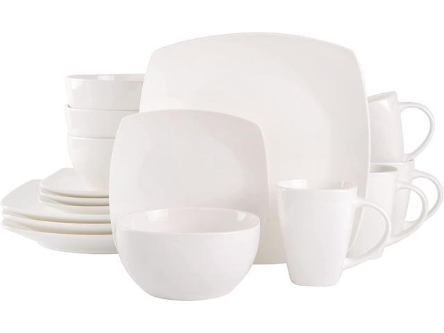 Gibson Soho Lounge Square Porcelain Dinnerware Set, Service for 4 (16pc), White photo