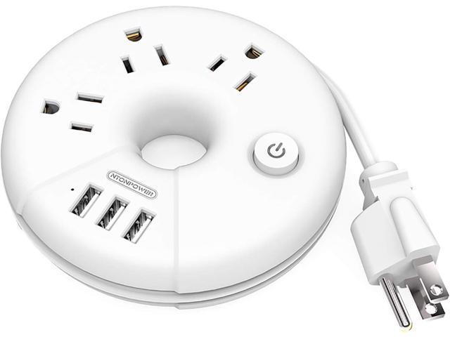 Travel Power Strip, NTONPOWER 3 Outlets 3 USB Portable Desktop Charging Station Short Extension Cord 15 inches for Office, Home, Hotels, Cruise...