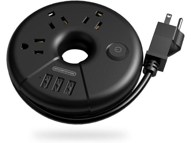 Travel Power Strip, NTONPOWER Portable Charging Station 3 USB Without Surge Protector Short Extension Cord 15 inches Compact for Home, Office,...