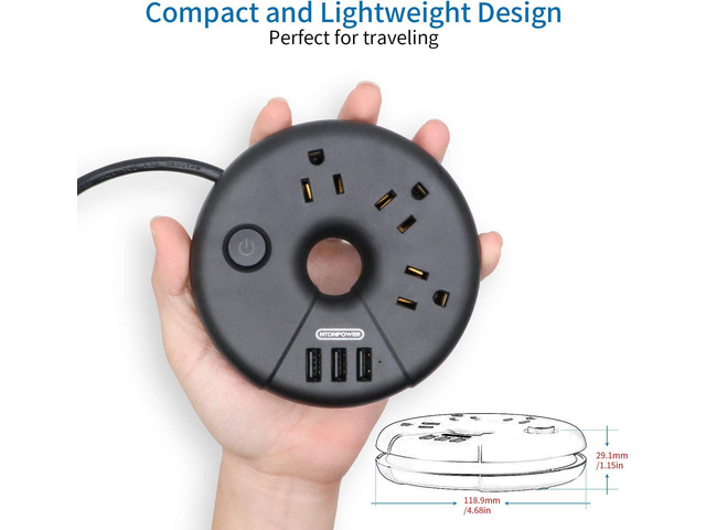 Travel Power Strip with USB Ports, NTONPOWER Portable Desktop Charging Station with 3 Outlets 3 USB, 5 ft Extension Cord, Compact for Home, Office,...