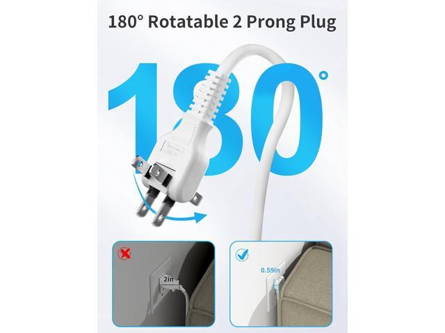 NTONPOWER 2 Prong Power Strip, 1875W/15A, 180° Rotating Plug, Two Prong Power Strip, 2 Prong to 3 Prong Outlet Adapter, 3 Outlets 2 USB, 5 ft...