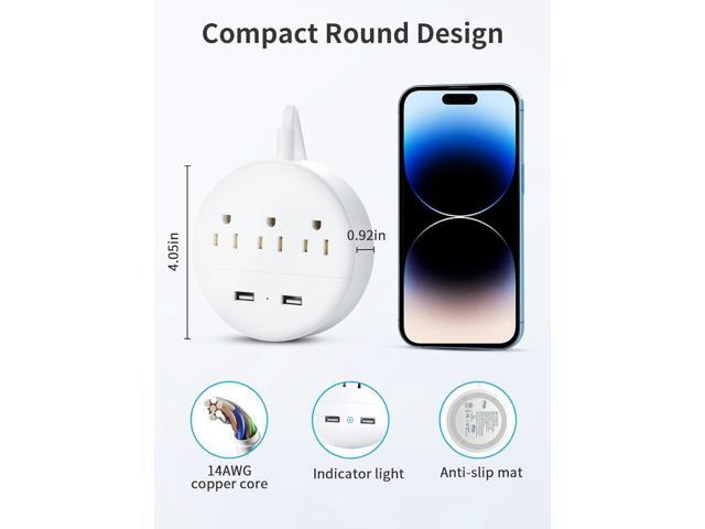 NTONPOWER 2 Prong Power Strip, 1875W/15A, 180° Rotating Plug, Two Prong Power Strip, 2 Prong to 3 Prong Outlet Adapter, 3 Outlets 2 USB, 5 ft...