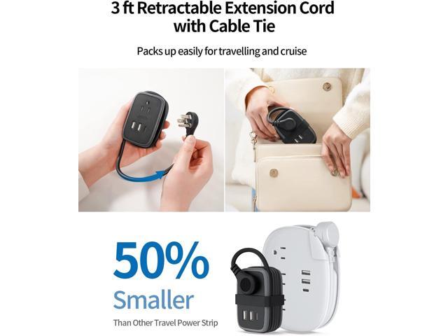 2 Pack USB C Travel Power Strip, 3 ft Wrapped Around Extension Cord with 2 Outlets 3 USB(1 USB C), Ultra Flat Plug, Cruise Approved, Compact Size...