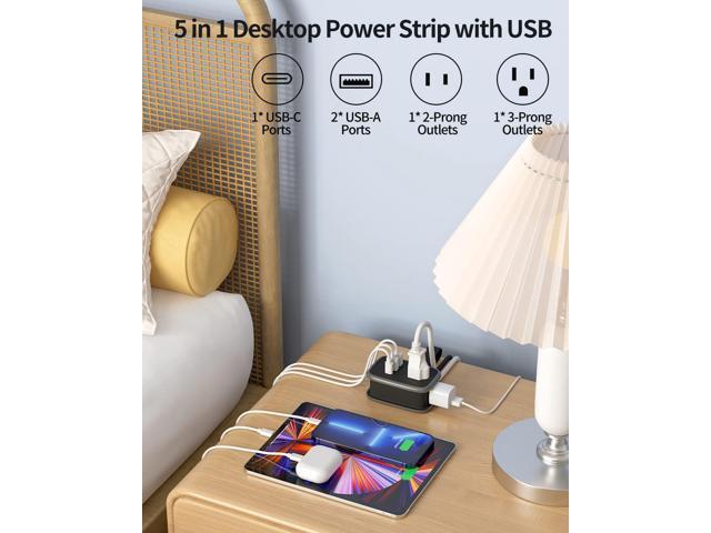 2 Pack USB C Travel Power Strip, 3 ft Wrapped Around Extension Cord with 2 Outlets 3 USB(1 USB C), Ultra Flat Plug, Cruise Approved, Compact Size...