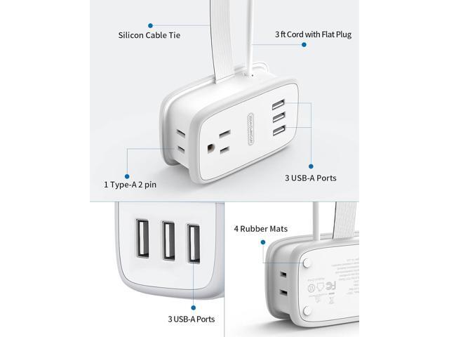 Travel Power Strip with USB Ports, NTONPOWER 2 Widely Outlets 3 USB with 3FT Short Extension Cord Flat Plug, Mini Power Strip Flat Plug, Portable...