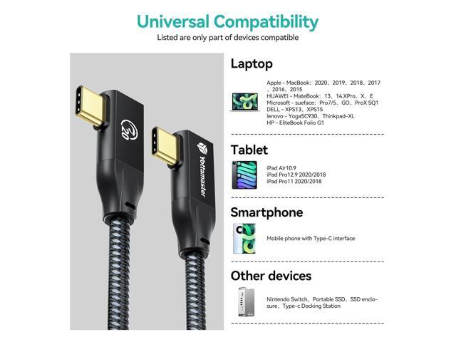 Yottamaster USB C to USB C Cable Dual 90 Degree[20Gbps, 100W], USB3.2X2 Bradied USB C Charging Cable Right Angle with E-Marker Support 4K@60Hz,...